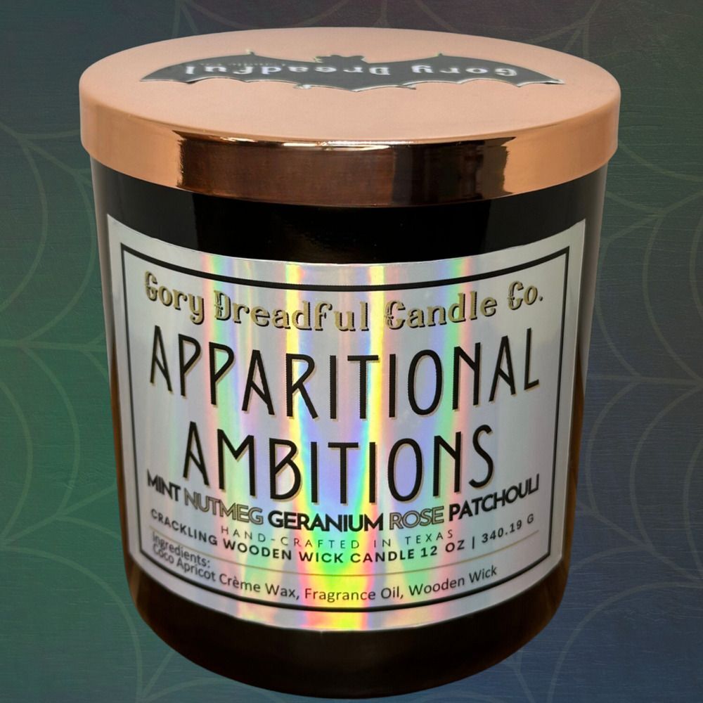 Apparitional Ambitions Crackling Wood Wick Candle: Mint/Nutmeg/Floral/Patchouli